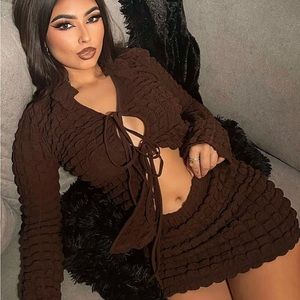 Brown textured two piece set